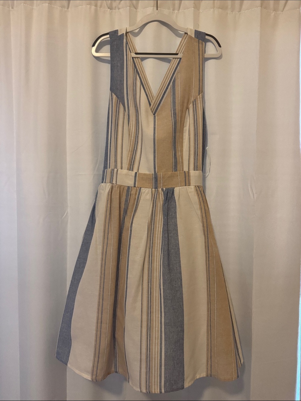 Altar’d State Sleeveless V-Neck Striped Dress in Beige & Blue